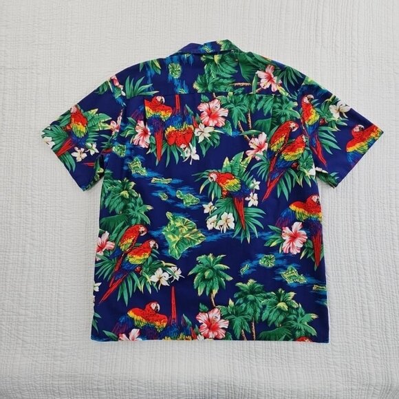 Royal Creations Hawaiian Shirt Men's XL Royal Blue Parrots Made in Hawaii EUC LN - Picture 9 of 13